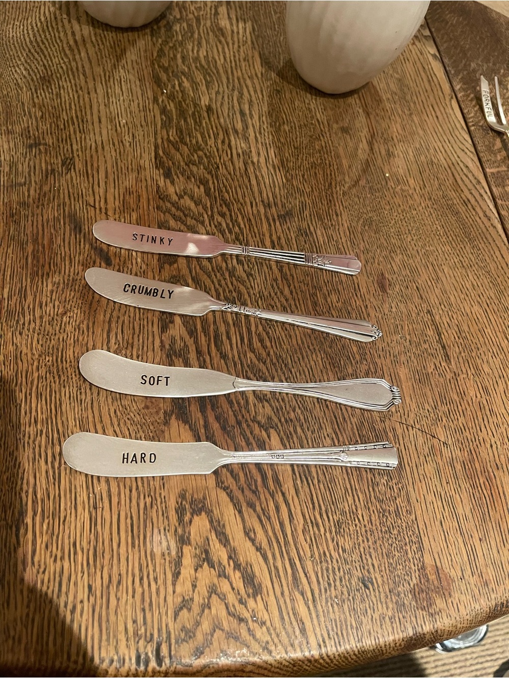 Mud Pie Silver Cheese Spreaders Set of 4 – 'Stinky, Crumbly, Soft, Hard'
